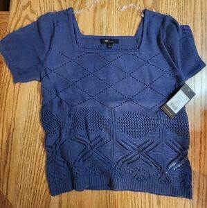 Navy Sweater Short Sleeve Sz L